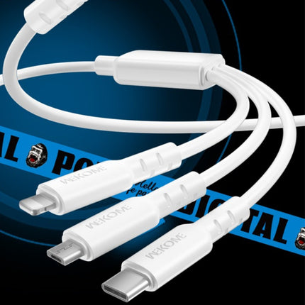Cable de datos de PVC 3 en 1 WEKOME WDC-02 Tidal Energy Series USB a 8 pines + Tipo C + Micro USB, longitud: 1,2 m