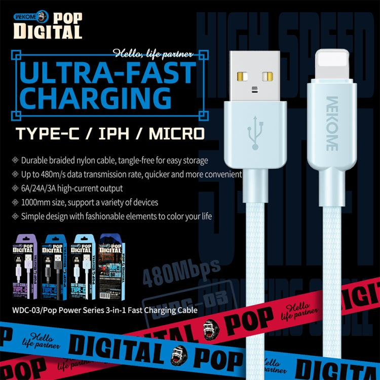 Cable de datos trenzado USB a 8 pines WEKOME WDC-03 Tidal Energy Series de 2,4 A, longitud: 1 m, USB a 8 pines