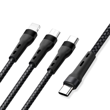 100W 6A Type-C to 8 Pin+Type-C+Micro USB Charging Data Cable, 1.3m