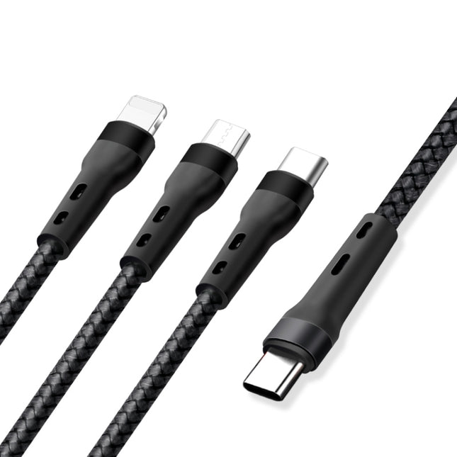 100W 6A Type-C to 8 Pin+Type-C+Micro USB Charging Data Cable, 1.3m