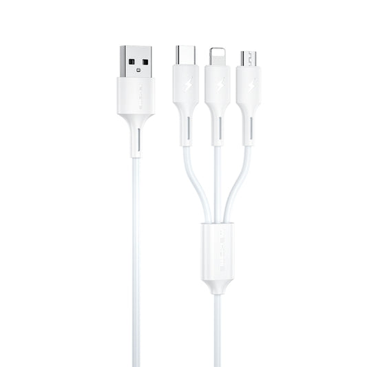 WK WDC-137 3 in 1 USB to Micro USB / 8 Pin + USB-C / Type-C 3A Fast Charing Cable, 1 to 3(White)