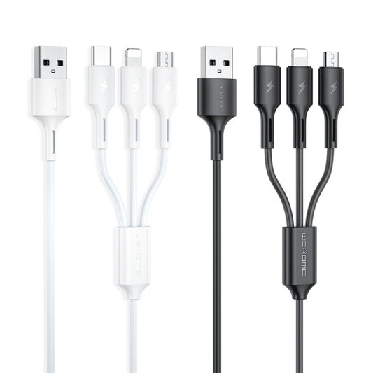 WK WDC-137 3 in 1 USB to Micro USB / 8 Pin + USB-C / Type-C 3A Fast Charing Cable, 1 to 3(White)
