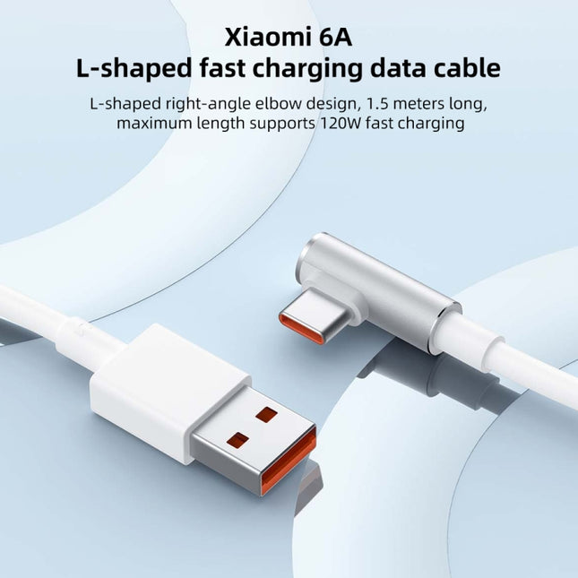 Original Xiaomi 6A USB to USB-C / Type-C 90 Degree Elbow Fast Charging Data Cable, Length: 1.5m, 6A, Length: 1.5m
