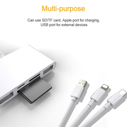 5 in 1 8 Pin + Type-C / USB-C + USB + TF Card + SD Card Multi-function Camera Reader Adapter, 5 in 1