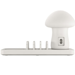 HQ-UD12 Universal 4 in 1 40W QC3.0 3 USB Ports + Wireless Charger Mobile Phone Charging Station with Mushroom Shape LED Light, Length: 1.2m, US Plug