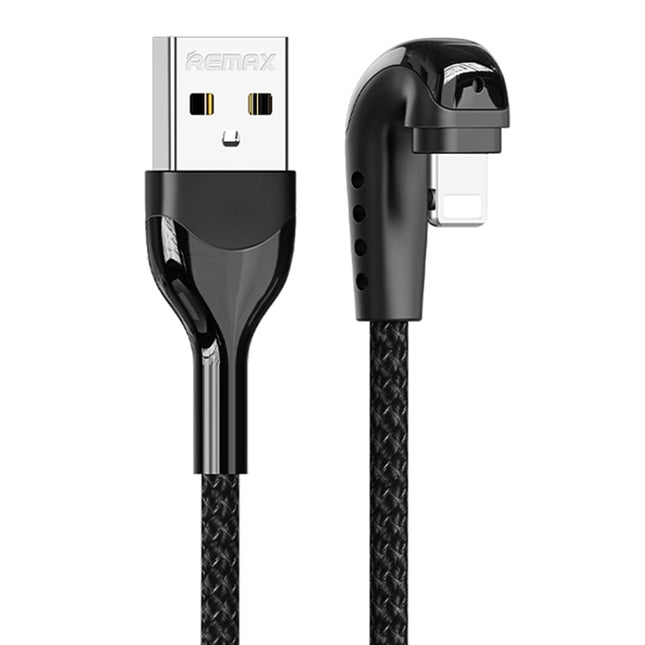Cable de datos para juegos trenzado de aleación de zinc REMAX RC-177i Heymanba II 2.1A USB a 8 pines con codo de 180 grados, longitud del cable: 1 m, RC-177i
