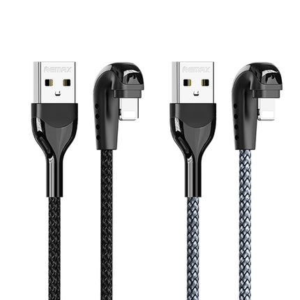 Cable de datos para juegos trenzado de aleación de zinc REMAX RC-177i Heymanba II 2.1A USB a 8 pines con codo de 180 grados, longitud del cable: 1 m, RC-177i