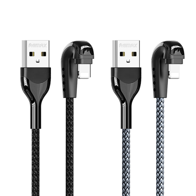 Cable de datos para juegos trenzado de aleación de zinc REMAX RC-177i Heymanba II 2.1A USB a 8 pines con codo de 180 grados, longitud del cable: 1 m, RC-177i