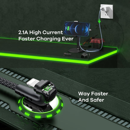 Cable de datos para juegos trenzado de aleación de zinc REMAX RC-177i Heymanba II 2.1A USB a 8 pines con codo de 180 grados, longitud del cable: 1 m, RC-177i