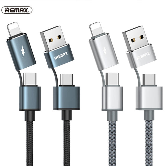 REMAX RC-020t 2.4A Aurora Series 4 in 1 8 Pin + USB +2 x Type-C Data Snyc Charging Cable, Cable Length: 1m