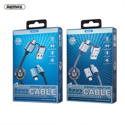 Cable de carga de datos Snyc REMAX RC-020t 2.4A Aurora Series 4 en 1 de 8 pines + USB +2 x tipo C, longitud del cable: 1 m