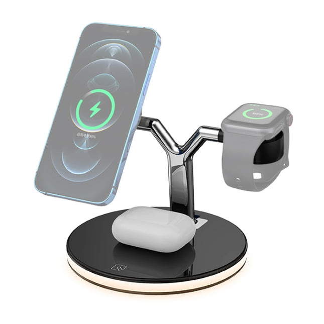 Cargador inalámbrico magnético multifunción 3 en 1 de 25 W para teléfonos móviles, relojes Apple y AirPods, con luz LED de colores