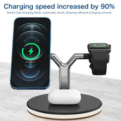 3 in 1 25W Multi-function Magnetic Wireless Charger for Mobile Phones & Apple Watches & AirPods , with Colorful LED Light