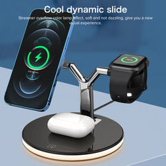 3 in 1 25W Multi-function Magnetic Wireless Charger for Mobile Phones & Apple Watches & AirPods , with Colorful LED Light