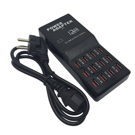 W-858 12A 12 Ports USB Fast Charging Dock Desktop Smart Charger AC100-240V, EU Plug