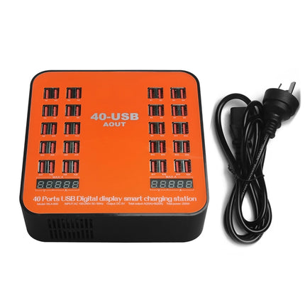 WLX-840 200W 40 Ports USB Digital Display Smart Charging Station AC100-240V, AU Plug (Black+Orange)