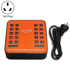 WLX-840 200W 40 Ports USB Digital Display Smart Charging Station AC100-240V, AU Plug (Black+Orange), AU Plug