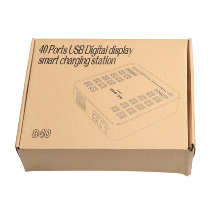 WLX-840 200W 40 Ports USB Digital Display Smart Charging Station AC100-240V, EU Plug (Black+Orange), EU Plug