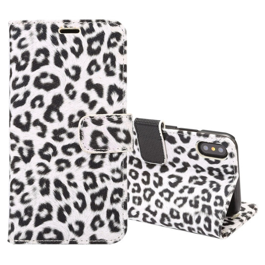 For iPhone X Leopard Pattern PU + PC Horizontal Flip Leather Protective Case with Holder & Card Slots, For X