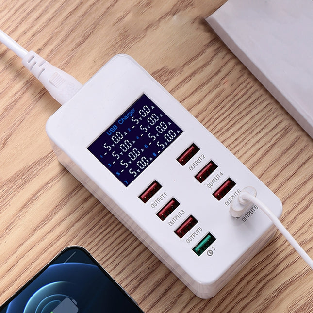 A8 50 W 8 Ports USB + QC3.0 Smart Ladestation mit Digitalanzeige AC100-240V, EU-Stecker, A8 EU-Stecker