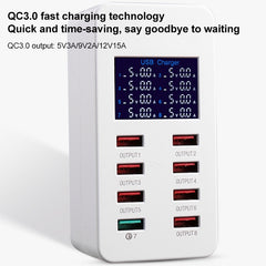 A8 50W 8 Ports USB + QC3.0 Smart Charging Station with Digital Display AC100-240V, EU Plug, A8 EU Plug