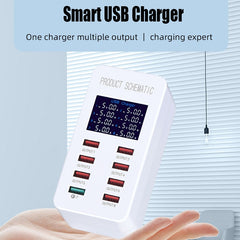 A8 50W 8 Ports USB + QC3.0 Smart Charging Station with Digital Display AC100-240V, EU Plug, A8 EU Plug