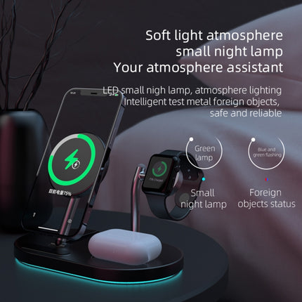 S20 4 in 1 15W Multifunctional Magnetic Wireless Charger with Night Light & Holder for Mobile Phones / AirPods, S20 Black, S20 White