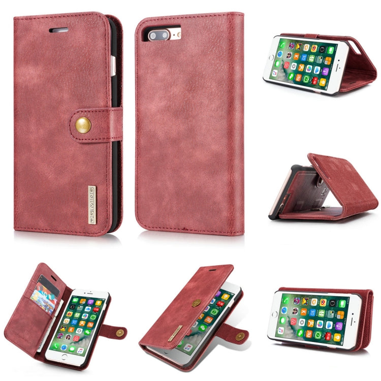 DG.MING Schutzhülle für iPhone 8 Plus und iPhone 7 Plus, Crazy Horse-Textur, horizontales Flip, abnehmbare magnetische Schutzhülle mit Halterung, Kartenfächern und Geldbörse, iPhone 8P und 7P