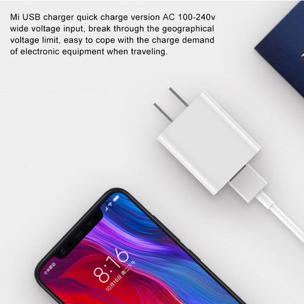 Cargador de pared original Xiaomi de 18 W, adaptador de puerto único, cargador rápido USB, enchufe estadounidense, 18 W