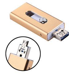 RQW-02 3 in 1 USB 2.0 & 8 Pin & Micro USB 64GB Flash Drive, RQW-02 Gold