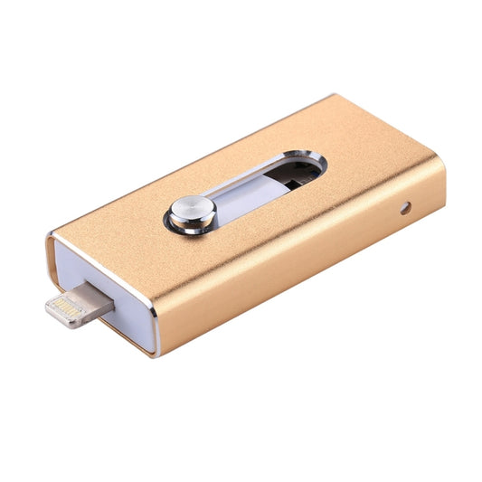 RQW-02 3 in 1 USB 2.0 & 8 Pin & Micro USB 128GB Flash Drive, RQW-02 Gold