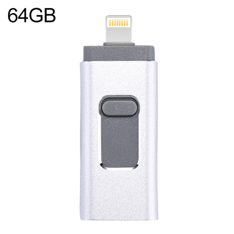 easyflash RQW-01B 3 in 1 USB 2.0 & 8 Pin & Micro USB 64GB Flash Drive, RQW-01B Silver