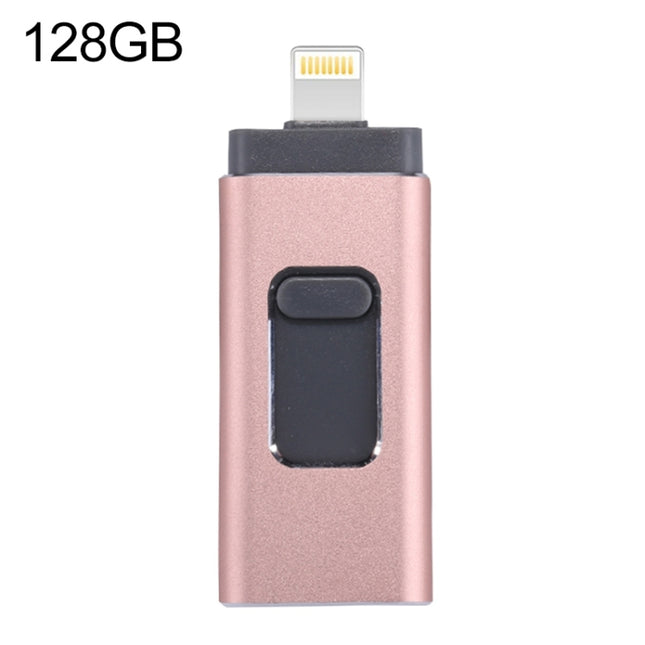 easyflash RQW-01B 3 in 1 USB 2.0 & 8 Pin & Micro USB 128GB Flash Drive, RQW-01B Rose Gold