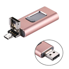 easyflash RQW-01B 3 in 1 USB 2.0 & 8 Pin & Micro USB 128GB Flash Drive, RQW-01B Rose Gold