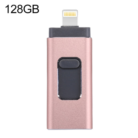 easyflash RQW-01B 3 in 1 USB 2.0 & 8 Pin & Micro USB 128GB Flash Drive, RQW-01B Rose Gold