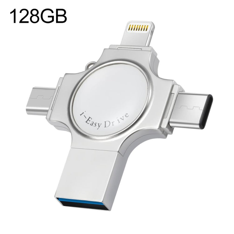 RQW-11S 4 in 1 USB 2.0 & 8 Pin & Micro USB & USB-C / Type-C 128GB Flash Drive, RQW-11S