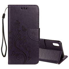 For iPhone XR Embossed Butterfly Pattern Horizontal Flip Leather Case with Card Slot & Holder & Wallet & Lanyard, For XR