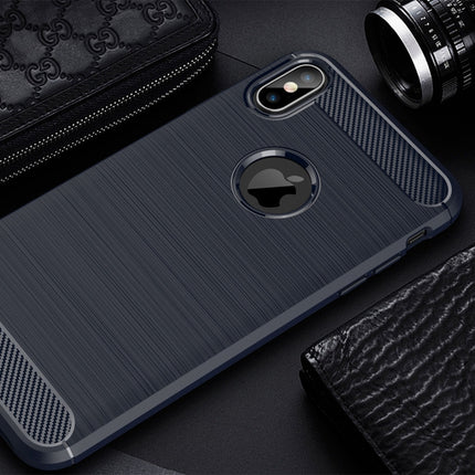 For iPhone XS Max Brushed Texture Carbon Fiber Shockproof TPU Protective Back Case, For iPhone XS Max