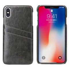 For iPhone XS Max Fierre Shann Retro Oil Wax Texture PU Leather Case with Card Slots, iPhone XS Max