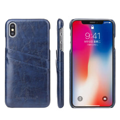 For iPhone XS Max Fierre Shann Retro Oil Wax Texture PU Leather Case with Card Slots, iPhone XS Max