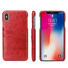 For iPhone XS Max Fierre Shann Retro Oil Wax Texture PU Leather Case with Card Slots, iPhone XS Max