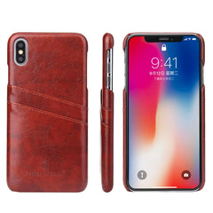 For iPhone XS Max Fierre Shann Retro Oil Wax Texture PU Leather Case with Card Slots, iPhone XS Max