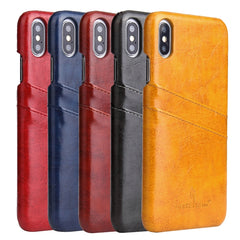 For iPhone XS Max Fierre Shann Retro Oil Wax Texture PU Leather Case with Card Slots, iPhone XS Max