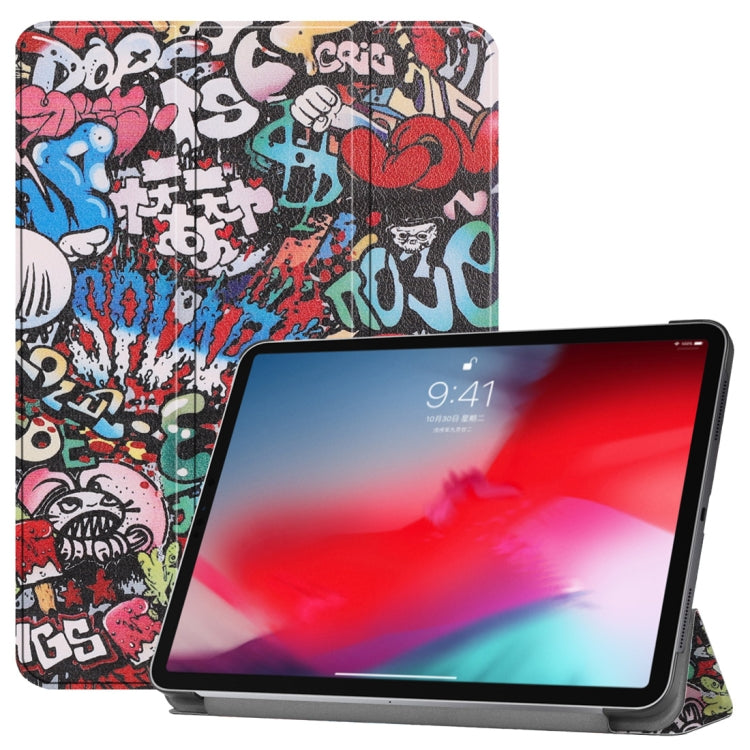 Horizontal Flip Graffiti Pattern Colored Painted Leather Case for iPad Pro 11 inch (2018), with Three-folding Holder & Wake-up / Sleep Function, For iPad Pro 11 inch (2018)