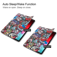 Horizontal Flip Graffiti Pattern Colored Painted Leather Case for iPad Pro 11 inch (2018), with Three-folding Holder & Wake-up / Sleep Function, For iPad Pro 11 inch (2018)