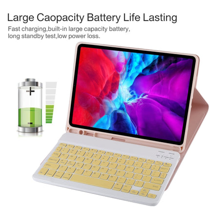TG11B Detachable Bluetooth Yellow Keyboard + Microfiber Leather Tablet Case for iPad Pro 11 inch (2020), with Pen Slot & Holder, Yellow Keyboard