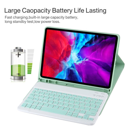 TG11B Detachable Bluetooth Green Keyboard + Microfiber Leather Tablet Case for iPad Pro 11 inch (2020), with Pen Slot & Holder, Green Keyboard