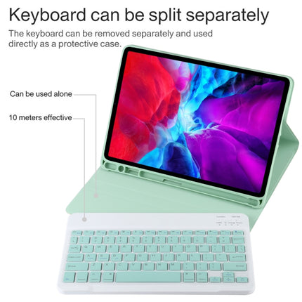 TG11B Detachable Bluetooth Green Keyboard + Microfiber Leather Tablet Case for iPad Pro 11 inch (2020), with Pen Slot & Holder, Green Keyboard