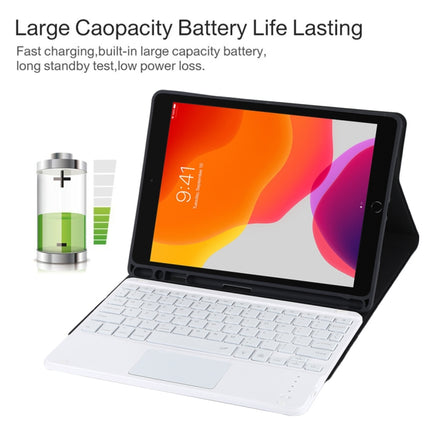 TG-102BCS Detachable Bluetooth White Keyboard + Microfiber Leather Tablet Case for iPad 10.2 inch / iPad Air (2019), with Touch Pad & Backlight & Pen Slot & Holder, White Keyboard