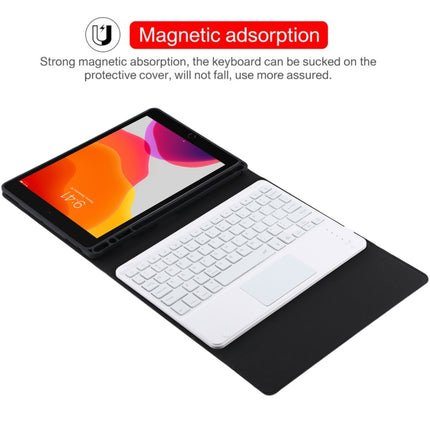 TG-102BCS Detachable Bluetooth White Keyboard + Microfiber Leather Tablet Case for iPad 10.2 inch / iPad Air (2019), with Touch Pad & Backlight & Pen Slot & Holder, White Keyboard